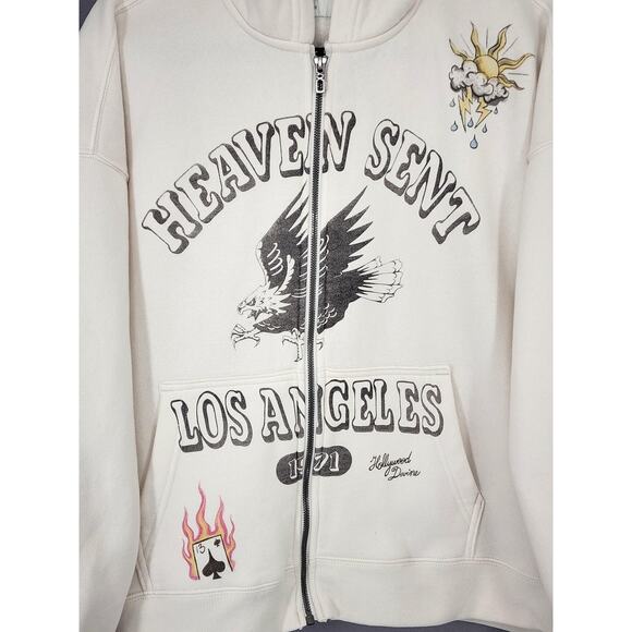 Hollister Hoodie Sweatshirt Mens Large White Heaven Sent Los Angeles Full Zip - Picture 3 of 16